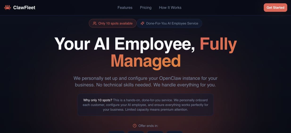 ClawFleet managed AI employee product page